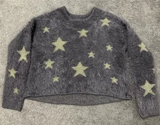 Show Me Your Mumu Fuzzy Gold Stars Gray Soft Sweater High Low Medium
