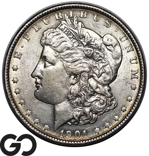 1901 Morgan Silver Dollar Coin, Tough Better Date, Choice AU++