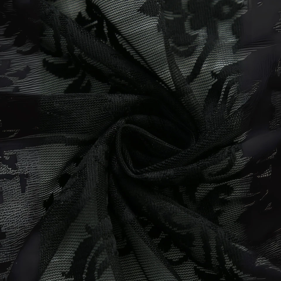 Cortina negra decoración encaje panel único poliéster transparente cortina filtrante de luz Foto 2 de 4