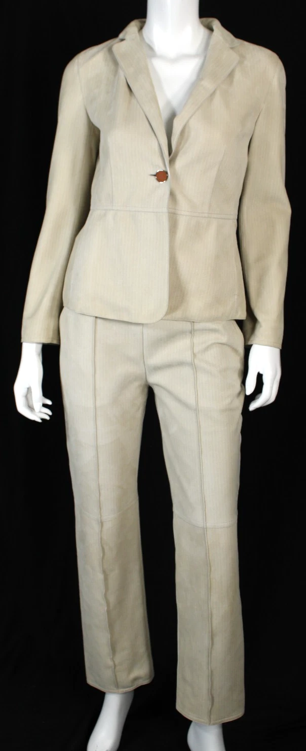 HERMÈS Set tuta giacca e pantaloni pelle di agnello stampa beige pallido HERMES Jaune 38