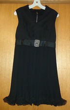 Woman's sz S? NO LABELS - Black Party DRESS - Fitted Top, mini-pleats & ruffle