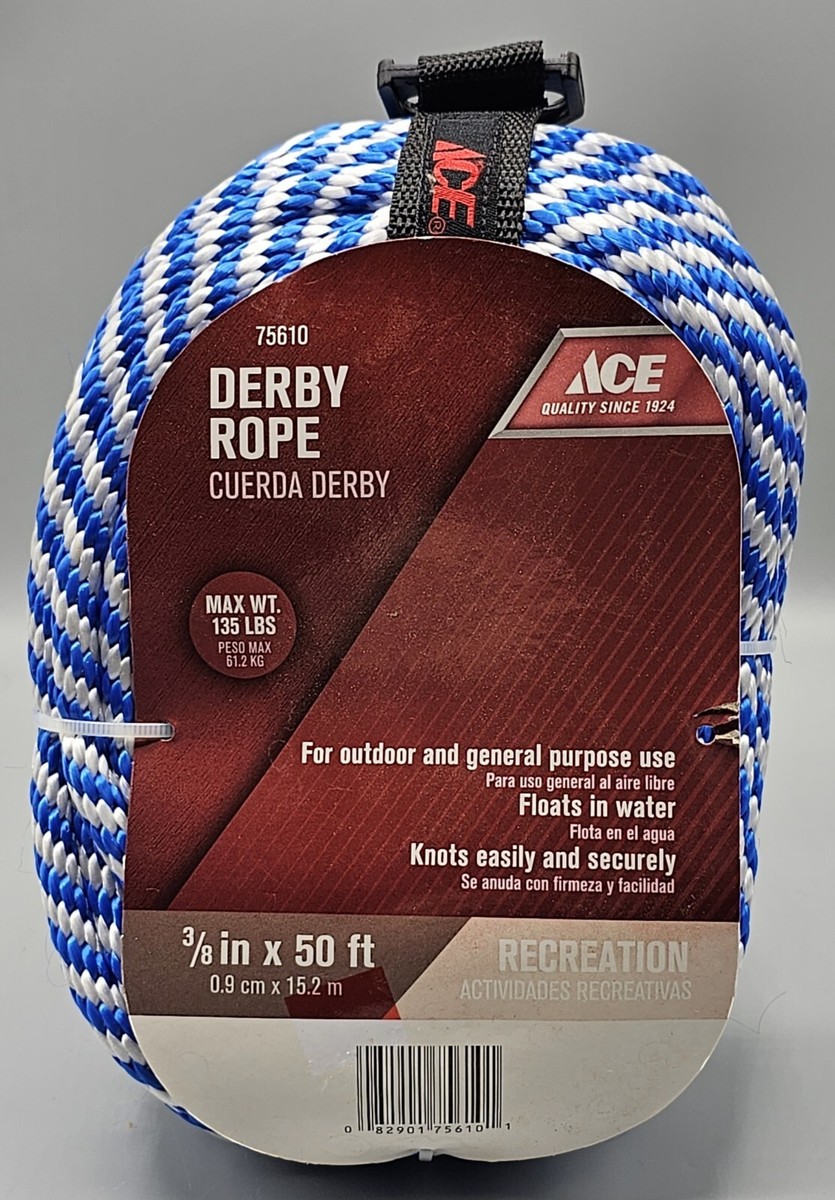 Ace 3/8 in. D X 50 ft. L Blue/White Solid Braided Poly Derby Rope Ace 3/8 in. D X 50 ft. L Blue/White Solid Braided Poly Derby Rope