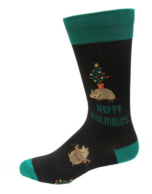 Hot Sox Men's Happy Holidillos Crew Sock 1 Pair, Black, Men's 10-13