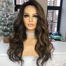 100 Human Hair 24 inch Black Brown Highlights Loose Deep Lace Frontal Wigs 13x4