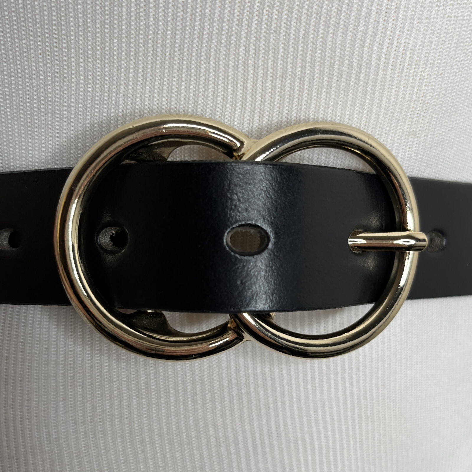 Halogen Black Leather Interlocking Buckle Belt Go… - image 3