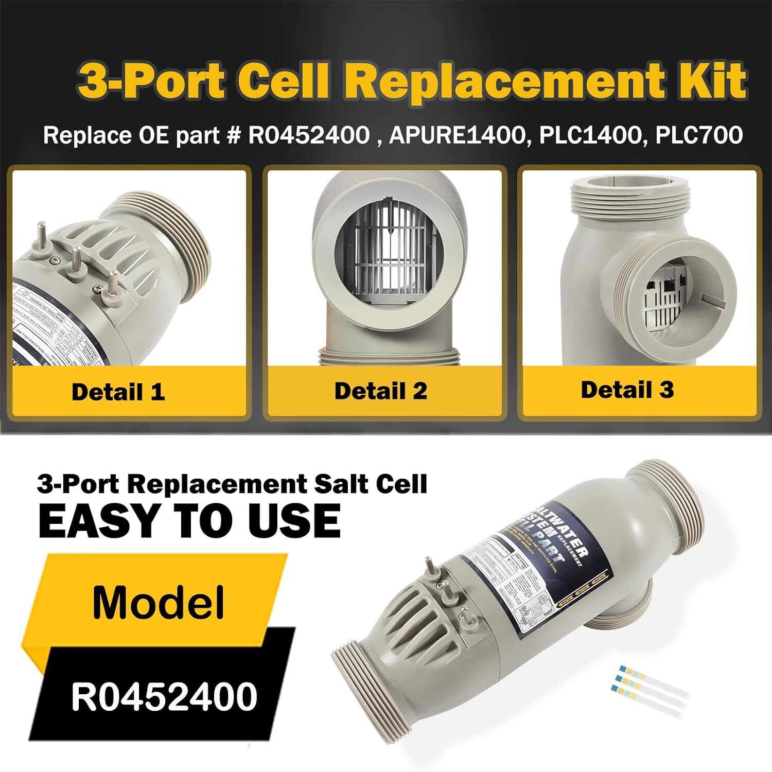 R0452400 3-Port 14-Blade Salt Cell Replacement for Zodiac Jandy AquaPure 1400
