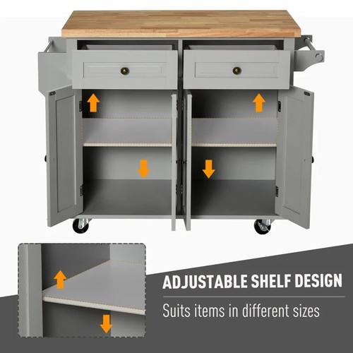Kitchen Island Unit Butchers Block Trolley Breakfast Bar Table Storage Cabinet - Picture 5 of 12