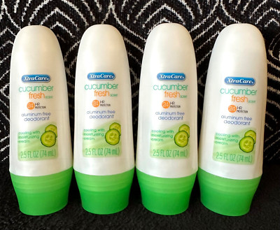 4pk XTRACARE CUCUMBER FRESH SCENT 24H ODOR FREE 0% ALUMINUM ROLL ON DEODORANT