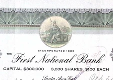 First National Bank of Santa Ana 1917 Capital Stock Certificate