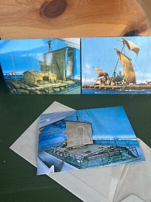 Set of 3 Kon-Tiki Museum Postcards - Boat Expedition - Vintage Norway Unposted