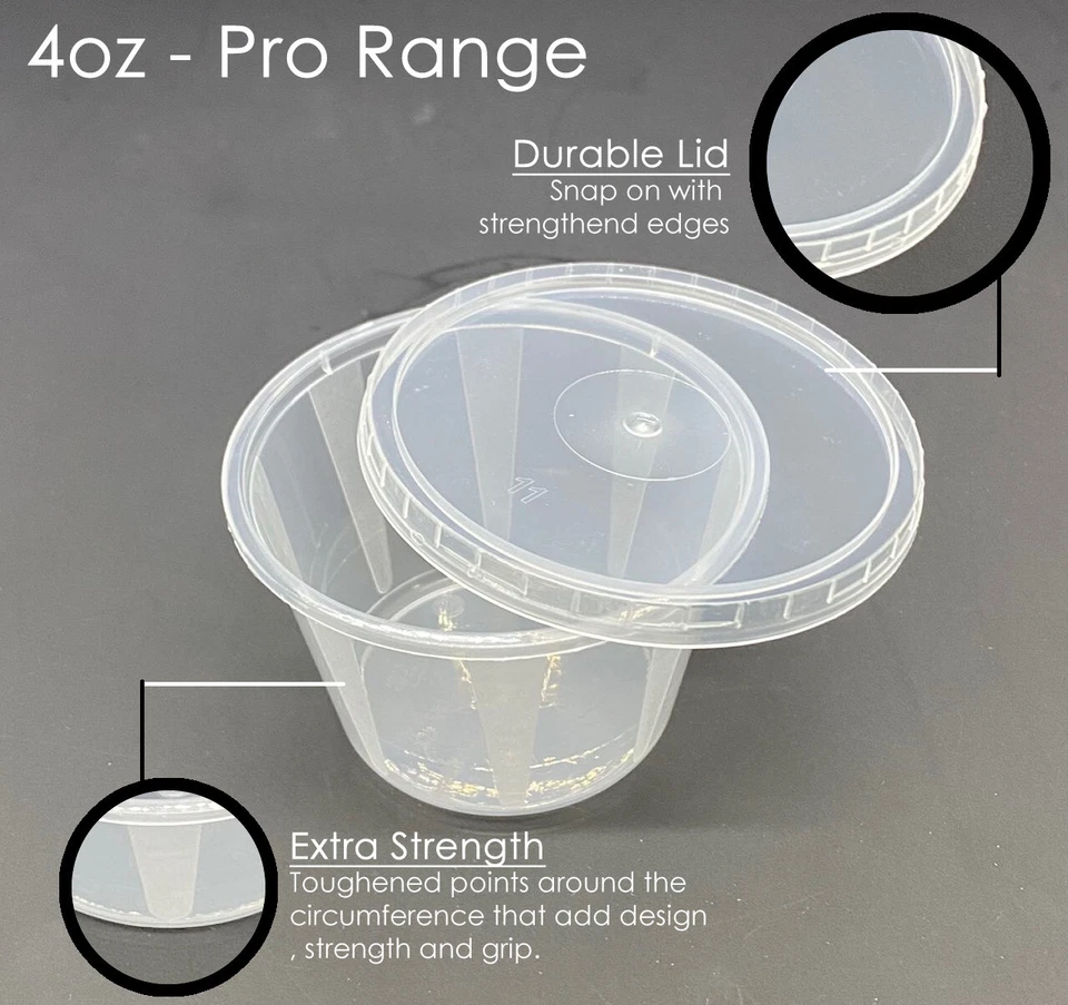 100 Food Containers 2oz & 4oz Bundle Round Plastic Clear Tubs Lids Pot Sauce Dip - Image 3 of 3