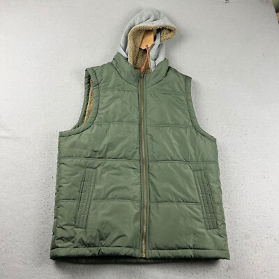 Weatherproof Jacket Vest Mens Medium Green Fleece Lined Full Zip Hooded NWT *