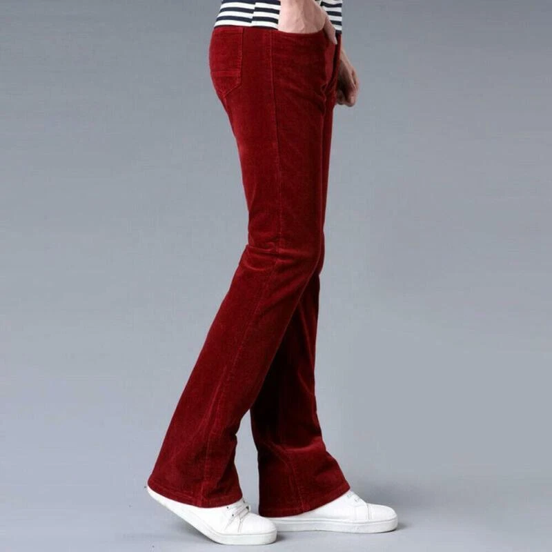 Men's 60s 70s Bell Bottom Flared Pants Boot cut Corduroy Long Trousers Slim 2024 - Image 2 of 4