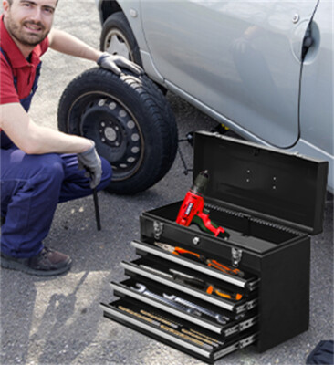 20.30in Black Metal Tool Box with 4 Drawers Portable Steel Tool Chest w/Lock