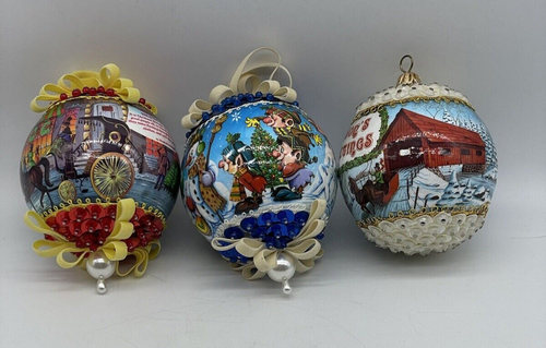 Vintage Push Pin Sequins Christmas Tree Styrofoam Ball Ornaments Lot of 3 - Picture 6 of 21