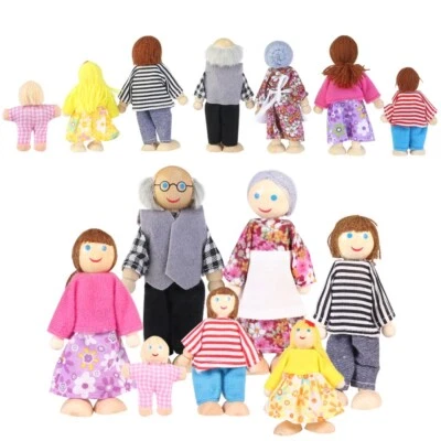 7 Person Happy Family Kids Gift Wooden People Doll House Figure Flexible Dolls