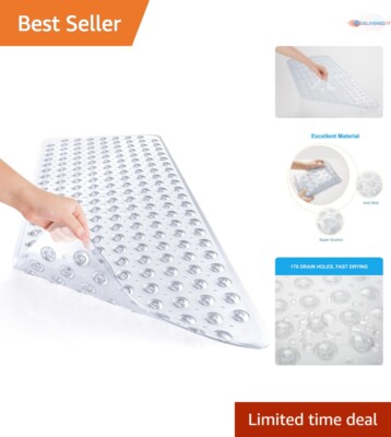 Durable Clear Bath Mat, 40 x 16, Non-Slip Design with Drain Holes & Suction Cups