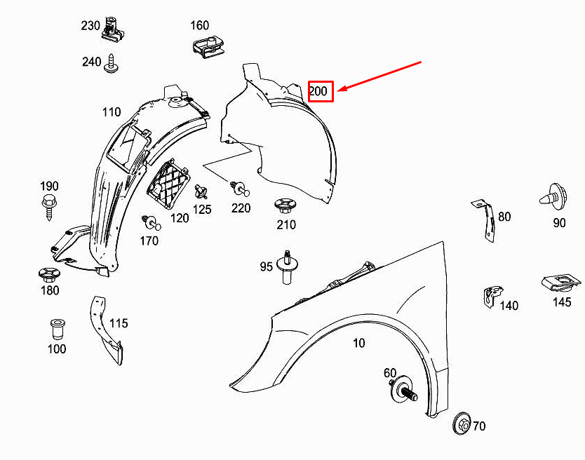 MERCEDES-BENZ R W251 Front Right Inner Fender Rear Part A2518841822