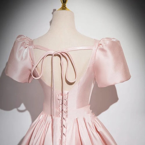 Pink Princess Wedding Dresses Glitter Satin Corset Lace Up A-line Bridal Gowns - Picture 4 of 8