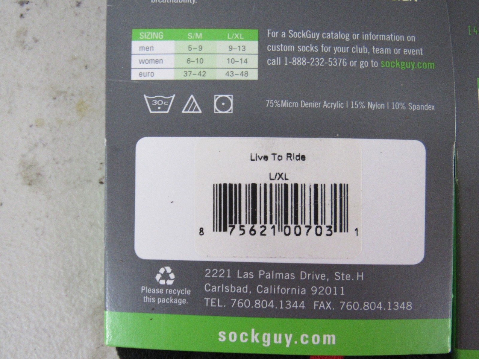 New Sock Guy Live To Ride  Performance Cycling Sport Socks L/XL 2 Pair