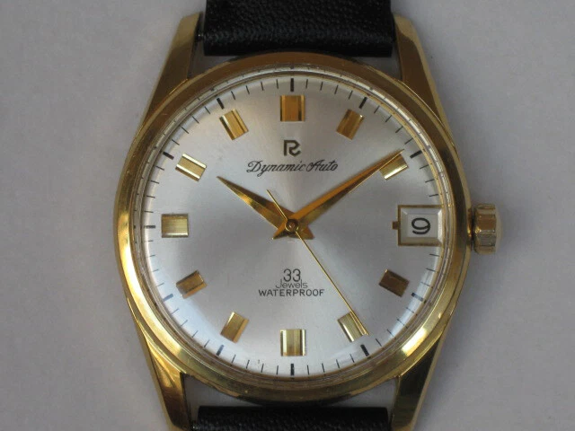 RICOH DYNAMIC AUTO 33 Jewels Silver Gold Black SS Leather Round Analog  Men's 374