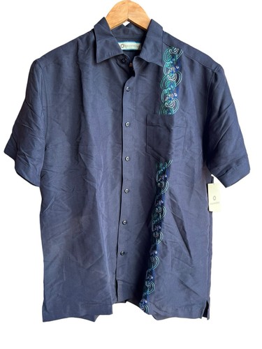 HAVANERA Mens Black EMBROIDERED CARIBBEAN RAYON CAMP SHIRT NWT Size M - Picture 9 of 9