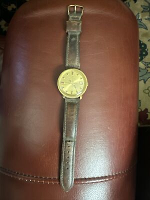 Vintage Lord Elgin Aquamaster Watch With Brown Leather Band 