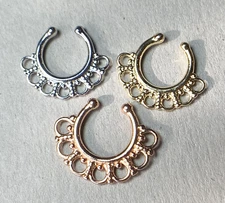 1pc Non-Piercing Tribal Fan Septum Hanger Clip-On Fake Nose Ring Body Jewelry