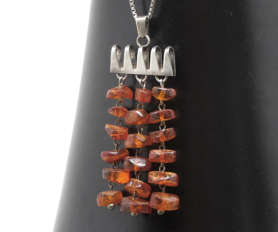 Design Pendente In Ambra 835 Argento PENDENTE IN AMBRA Collana In Argento - Immagine 2 di 4