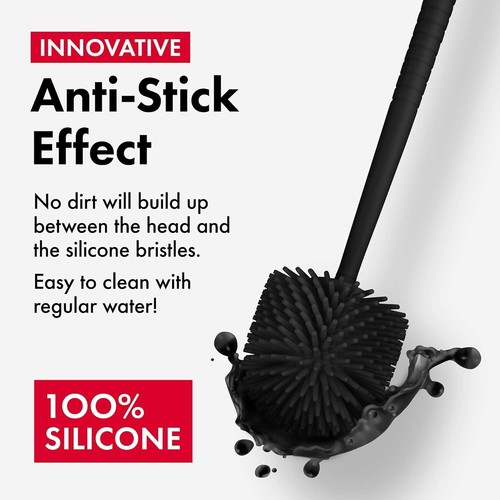 Reusable Black Toilet Brush with Silicone Bristles - Compact Bathroom Essential - Picture 4 of 9