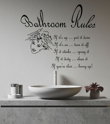 Vinyl Wall Decal Bathroom Rules Retro Style Words Home Design Stickers (4274ig)