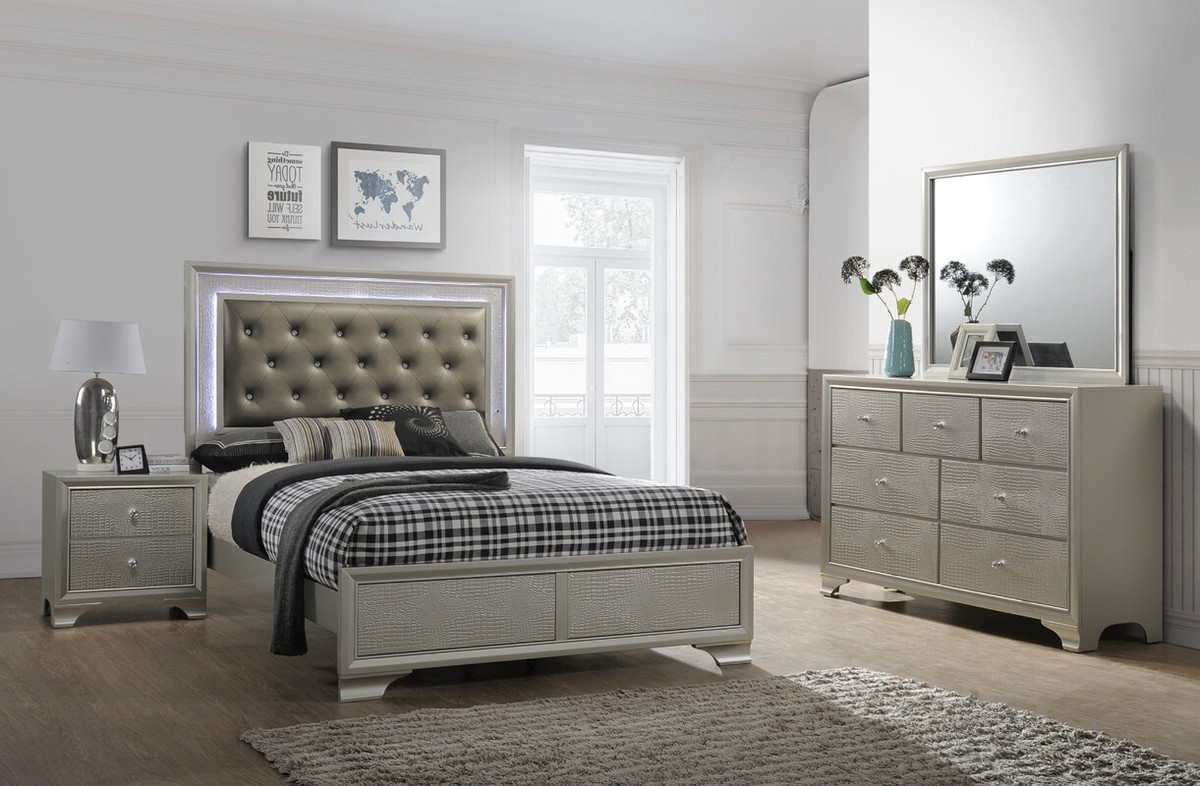 ちぇりー NEW LED Champagne Gold 4PC Queen King Twin Full Modern Chic