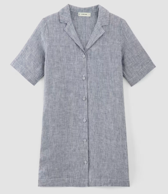Everlane The Daytripper Linen Shirtdress in White Blue Large Pockets -  Brand New