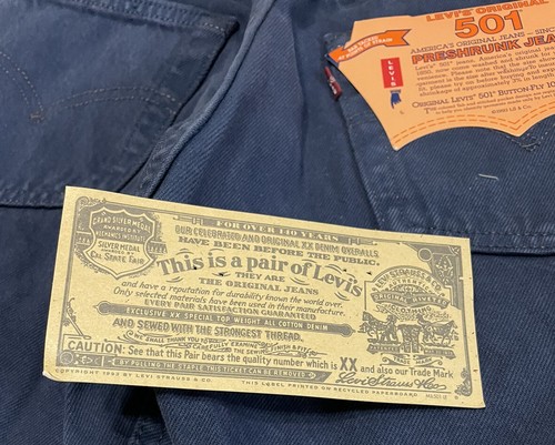 NOS 1993 Levi’s Original 501 Preshrunk Dark Blue Jeans Button Fly Tag W29 L30 - Picture 2 of 12