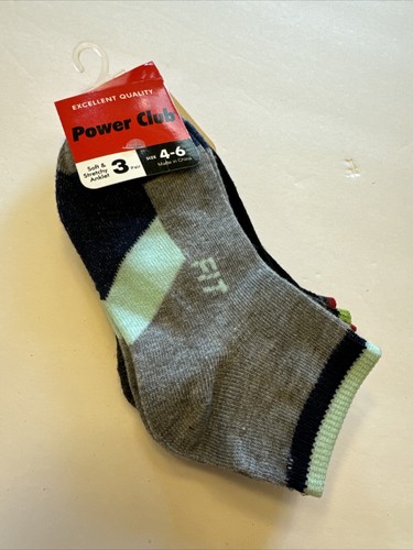 3 PairsPower Club Anklet Socks Multi-Colored Socks Size 4-6 Boys