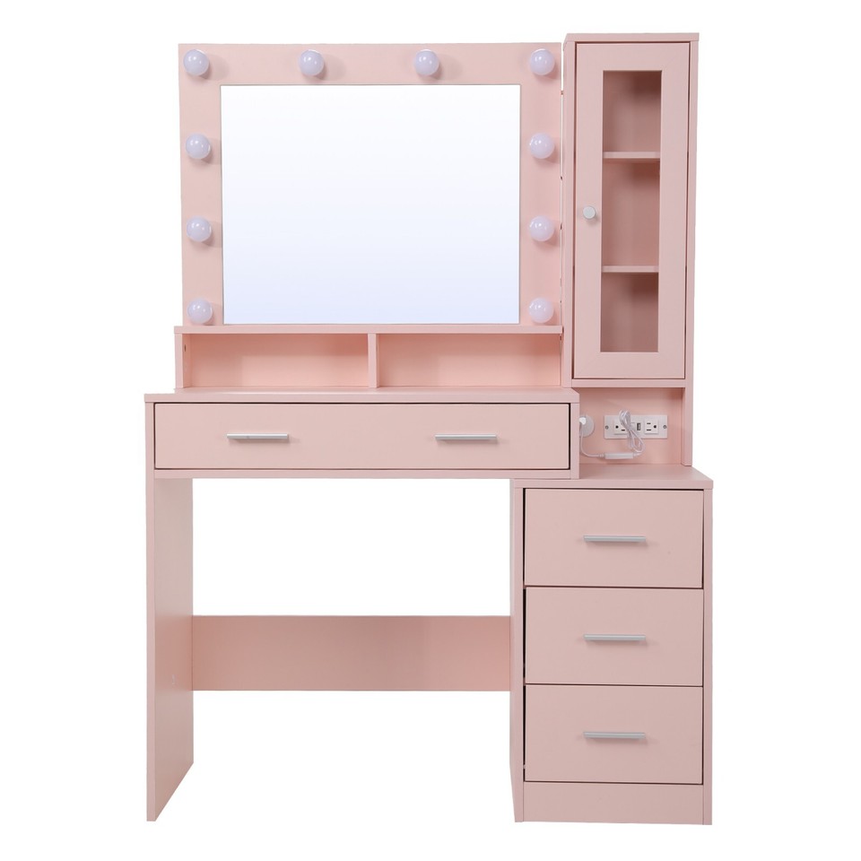 Dressing Table With LED Lights Mirror 5 Drawers Makeup Desk Vanity