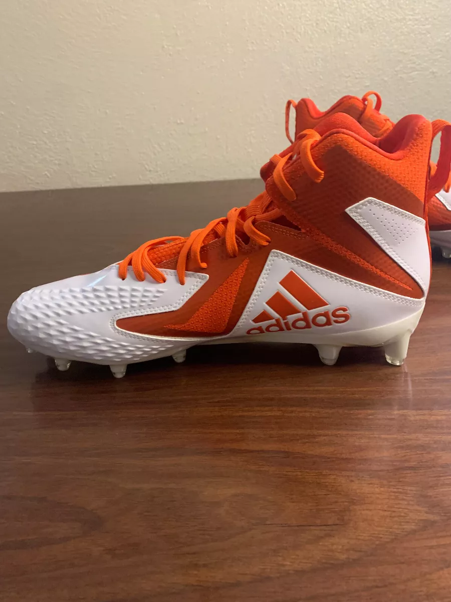Univ. of Miami Hurricanes Football adidas Freak Molded Cleats White Orange 11.5