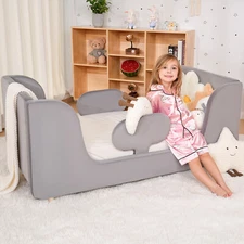 SUNYRISY Toddler Bed Toddler Floor Bed Frame & Removable Guard Rails , 1-6 Years