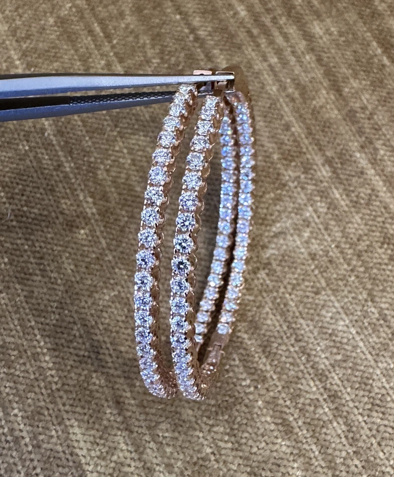 Pendientes grandes redondos de aro de diamantes de adentro hacia afuera de oro rosa de 18 k de 2,23 quilates - HM2512SR