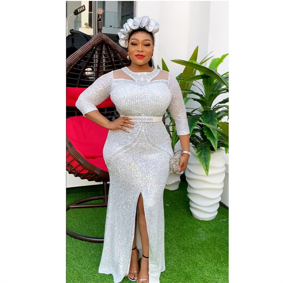 Plus Size African Party Dress for Women – Dashiki Diamond Print Bodycon Maxi Gown