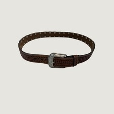 Leather Belt Unisex 34 Brown Handtooled Western Turquoise Concho Silver Buckle
