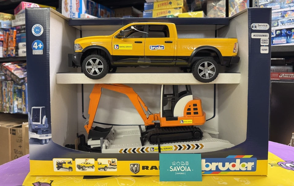 BRUDER 02546 - scala 1:16 - SERVIZIO DI NOLEGGIO RAM CON MINI ESCAVATORE - NUOVO - Immagine 2 di 4