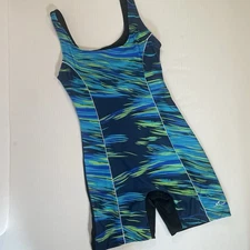 Adoretex Women Sz Large Blue Print One Piece Unitard Swimsuit Swim Triathlon