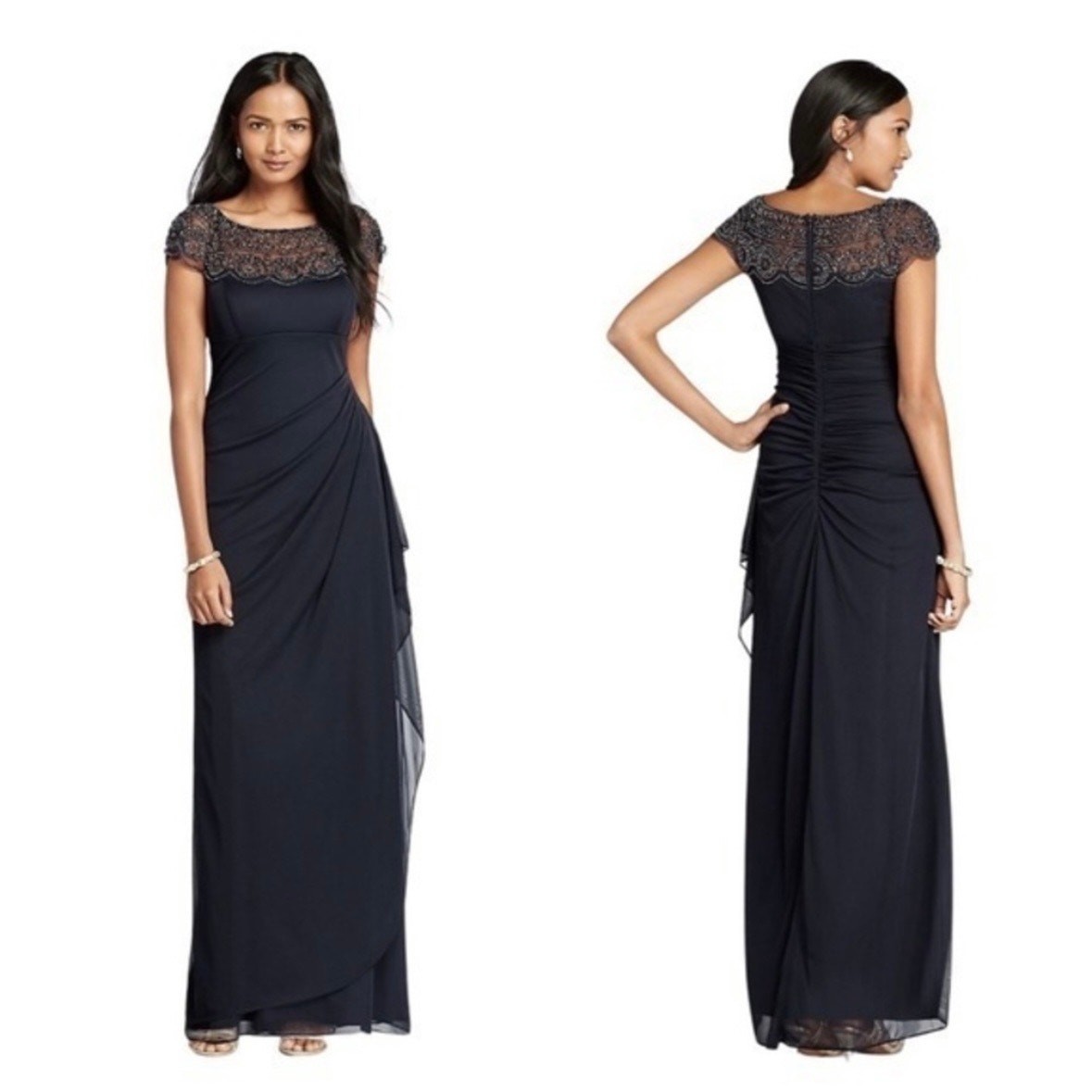 xscape beaded illusion dress Women's Neck Ruched Gown, Size 8 Size:Coat Size 42 fitted dress with sweetheart holiday A Line V Neck