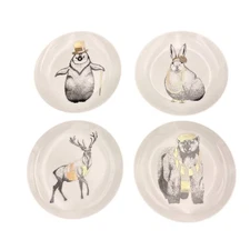 Threshold 6" Porcelain Animal Gold White Plate Deer Penguin Bear Rabbit Set /4