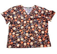 COMFY COTTON Scrub Top size M/L-HALLOWEEN Pumpkins Jack-o'-lanterns Fall Autumn