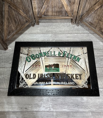 Vtg O'Connell & Flynn Framed Bar Mirror Galway Bay Distillery Old Irish Whiskey