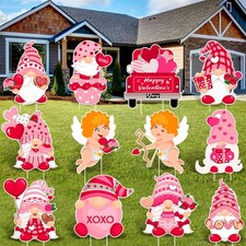12 Pcs Valentine's Day Yard Signs with Stakes Valentine Gnomes Lawn Decorations