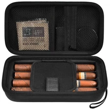 Cigar Case, 4 Finger Humidors Cigars Box with Humidifier. Cigar Travel Holder...