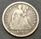 1873 Seated Liberty Silver Half Dime Arrows 0.9 Fine Business Strike Phila